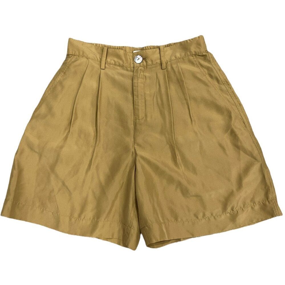 Vince Gold Drapey 100% Silk Pleated Habutai Shorts 2
